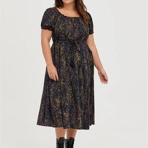 Torrid Skater Midi Peasant Dress - 5X, Black Challis Leopard